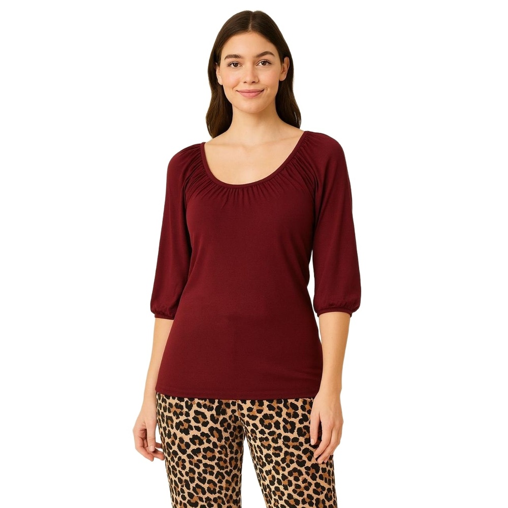 MOSSIMO Women’s Burgundy Ruched Peasant Top – Size‎ M